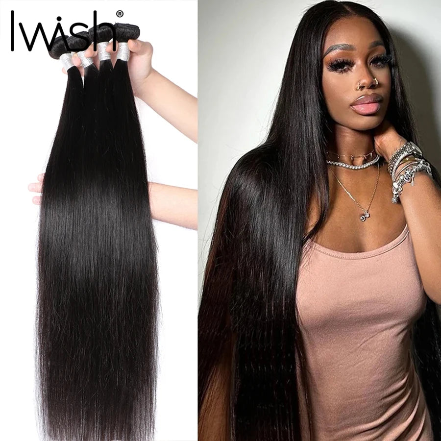 Human Hair Bundles 1/3/4 Piece Hair Extension for Women Brazilian Straight Human Hair Weave Bundles Natural Black 12A  Hair