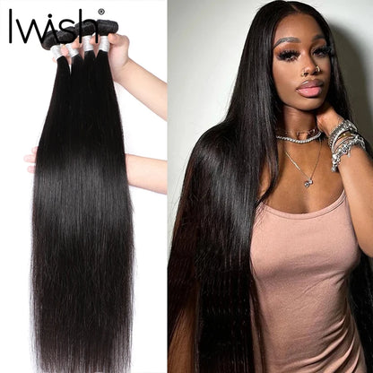 Human Hair Bundles 1/3/4 Piece Hair Extension for Women Brazilian Straight Human Hair Weave Bundles Natural Black 12A  Hair