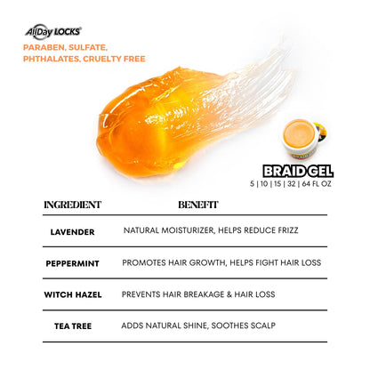 Braid Gel (5 Oz) | Extreme Hold, High Shine | Frizz & Flake-Free Edge Control | Tea Tree, Lavender, Peppermint Oil | Slick & Style Braids, Locks, Twists, Cornrows | 5 Oz