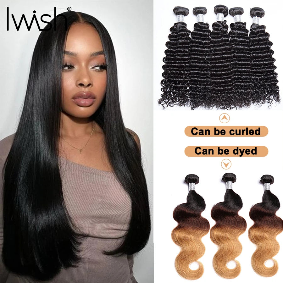 Human Hair Bundles 1/3/4 Piece Hair Extension for Women Brazilian Straight Human Hair Weave Bundles Natural Black 12A  Hair