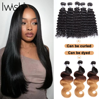 Human Hair Bundles 1/3/4 Piece Hair Extension for Women Brazilian Straight Human Hair Weave Bundles Natural Black 12A  Hair