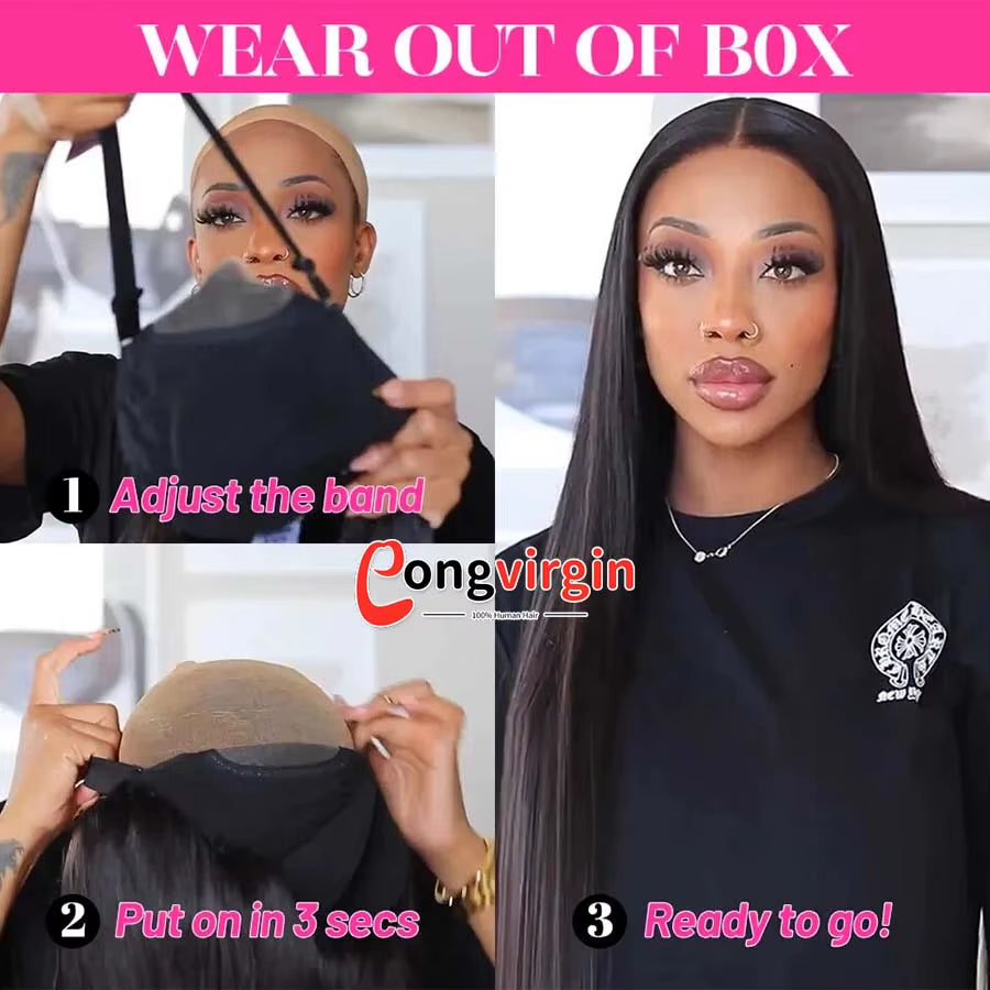 210% Wear and Go Glueless Human Hair Wig 5X5 Glueless Wig HD Transparent Human Hair Wig Pre Cut Pre Plucked Lace Closure Wig