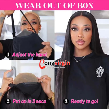 210% Wear and Go Glueless Human Hair Wig 5X5 Glueless Wig HD Transparent Human Hair Wig Pre Cut Pre Plucked Lace Closure Wig