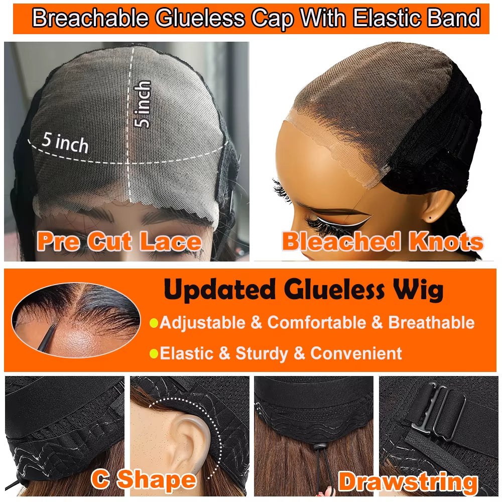 210% Wear and Go Glueless Human Hair Wig 5X5 Glueless Wig HD Transparent Human Hair Wig Pre Cut Pre Plucked Lace Closure Wig