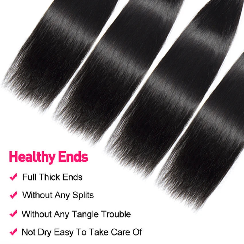 Human Hair Bundles 1/3/4 Piece Hair Extension for Women Brazilian Straight Human Hair Weave Bundles Natural Black 12A  Hair